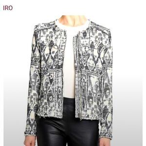 Iro cropped zip front tweed fringe blazer jacket
